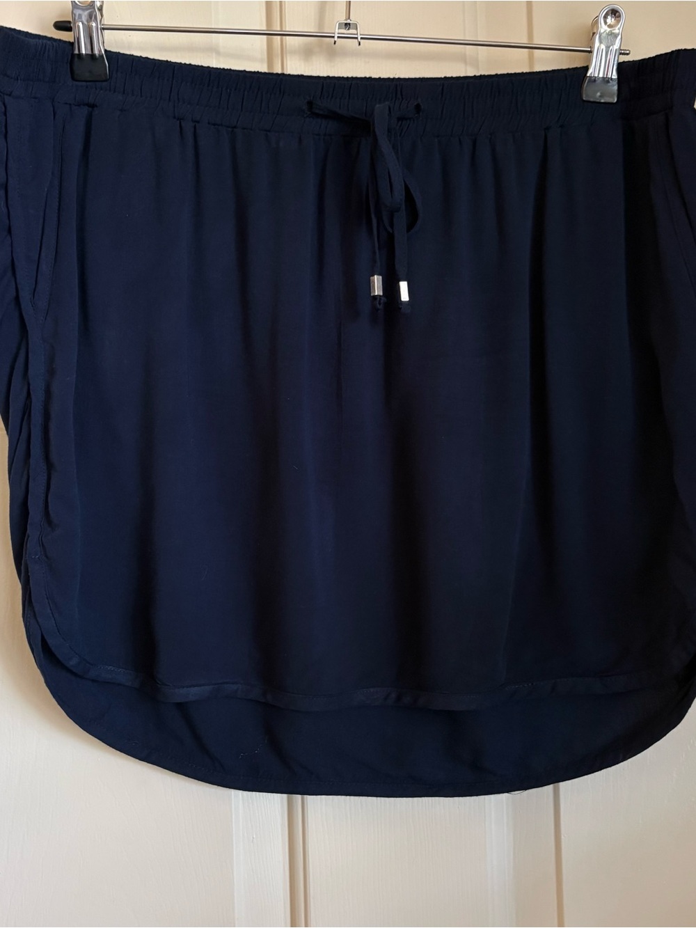 Monochrome Navy 2 Piece Button Up Blouse Dolphin Hem Mini Skirt Coastal Grandma - Picture 5 of 9